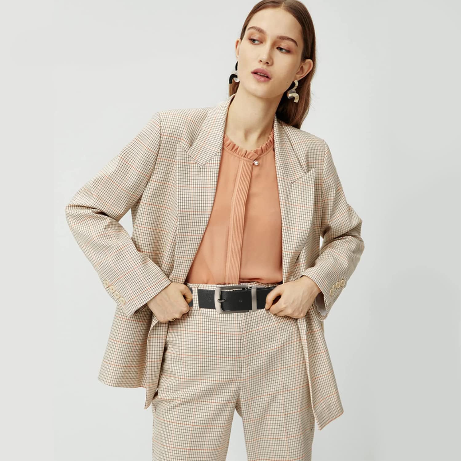 Ssumday Women's Reversible 1.3" Leather Belts for Jeans Pants Dresses with Fashion Vintage Silver Buckle - Image 3