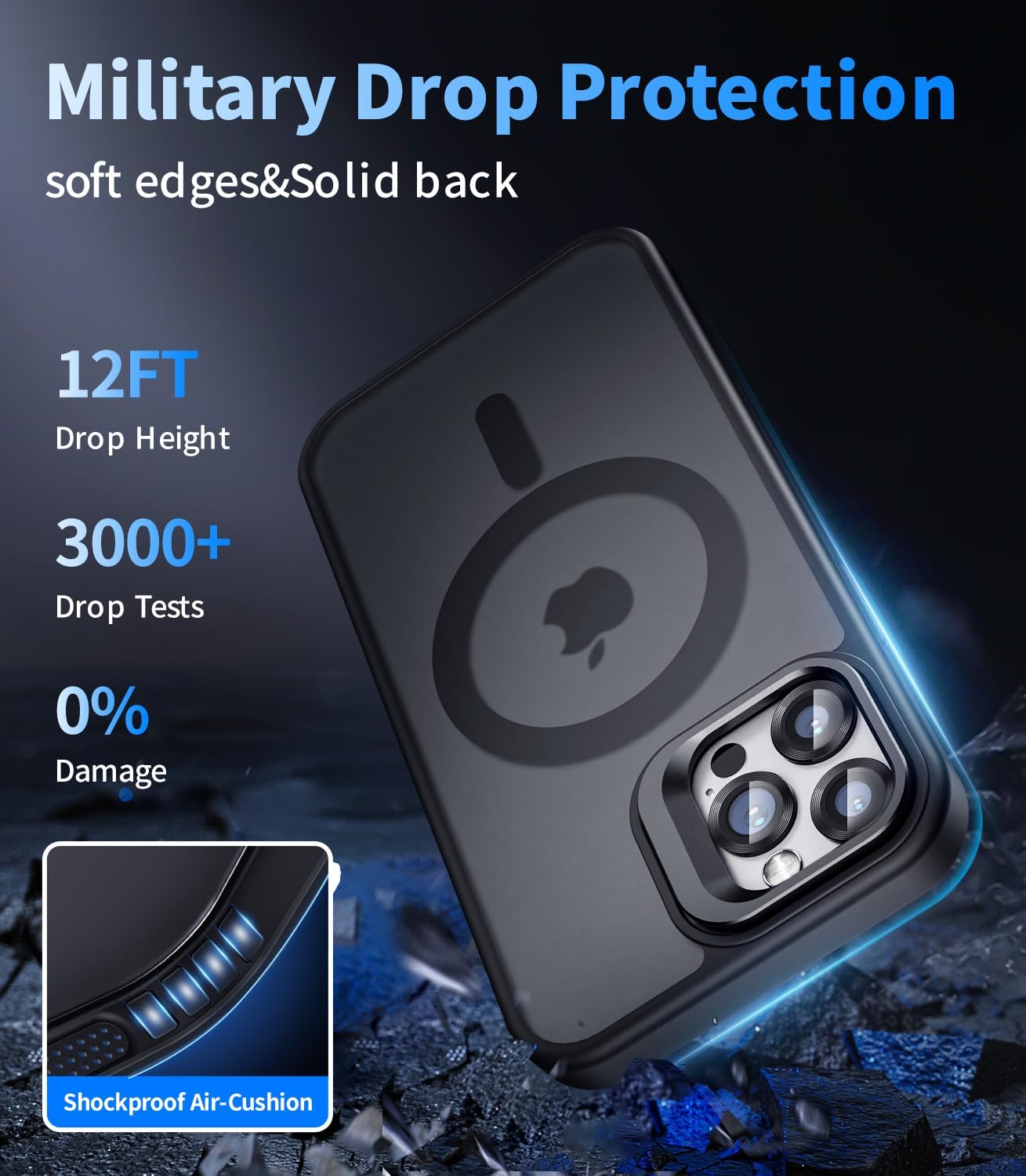 Magnetic for iPhone 12 Pro Max Case with Stand, Compatible with Magsafe, Military Protection & Camera Lens Protector Translucent Matte Case, Black - Image 5