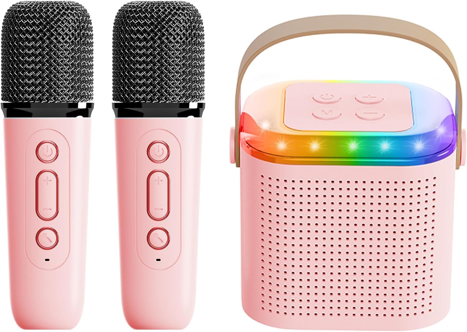 Mini Karaoke Machine for Kids,Portable Bluetooth Speaker with 2 Wireless Microphone, Funny Toys for Girls Boy Ages 4-12 Years Old, Led Lights, Gifts for Kids Birthday Christmas Home Party (PINK)