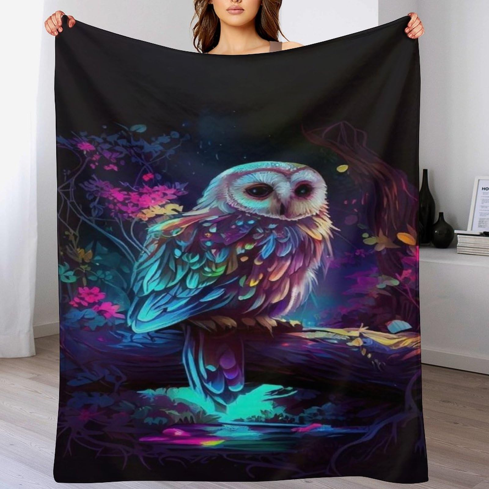 Couverture polaire en flanelle hibou 130x180 cm pour lit et canapé