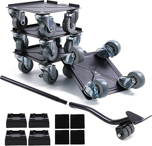 Kavlium Muñeco de muebles, mudanzas de muebles con 4 ruedas de rotación de 360, panel de acero al carbono resistente, juego de herramientas para