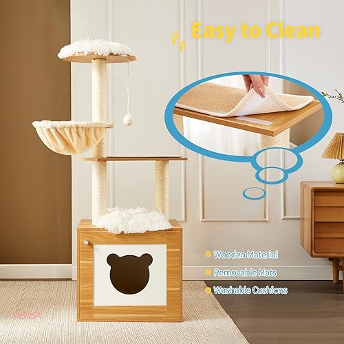 Miniatura 7 de Made4Pets - Árbol para gatos con caja de arena, torre moderna 2 en 1 para gatos de interior, condominio de madera de 48.6 pulgadas con poste