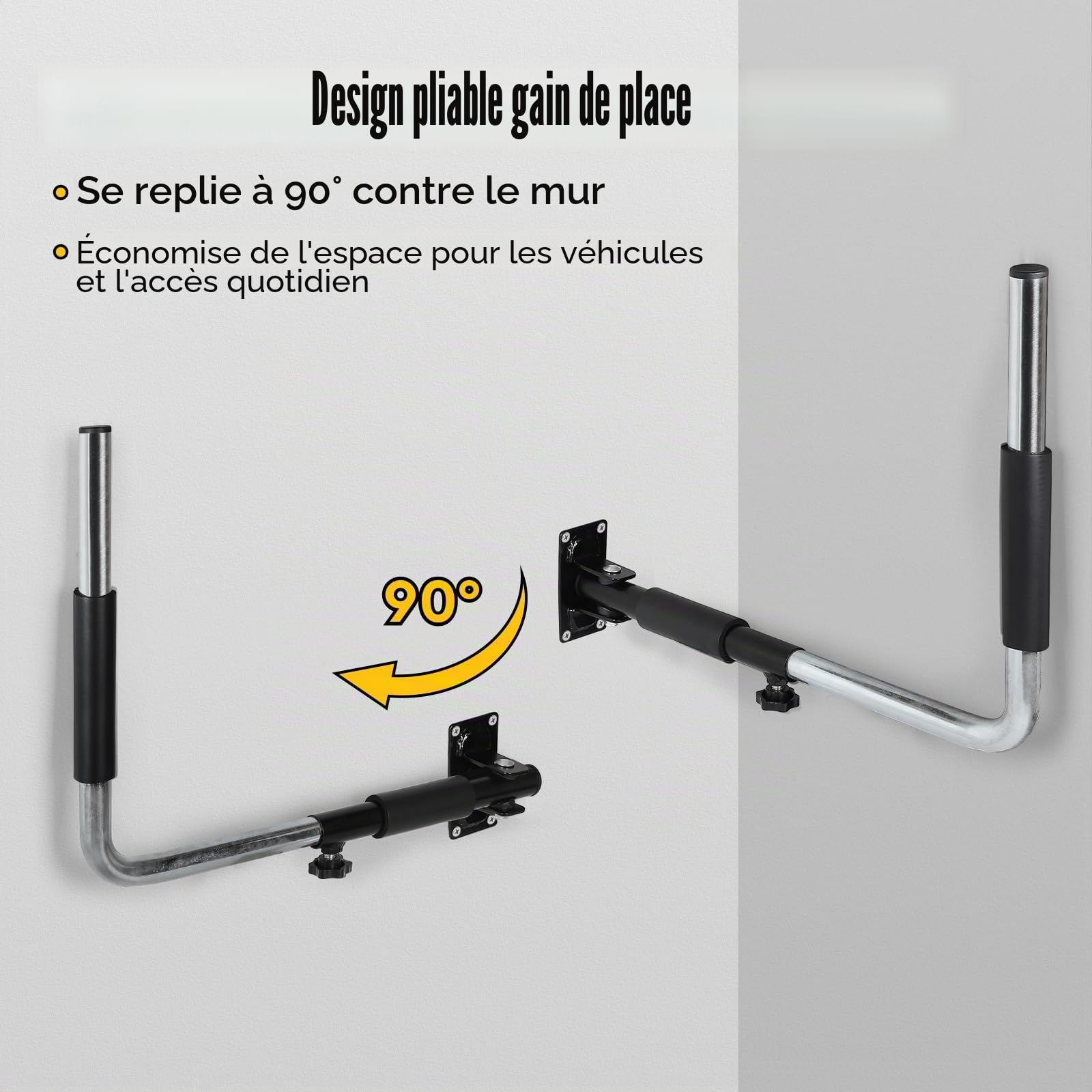 SWAWIS 1 Paire Support Mural pour Coffre de Toit en Acier avec Mousse Anti-Rayures, Plage de Réglage 35 à 52 cm, Charge 50 kg, pour Coffre de Toit, Planche de Surf, Paddle, Outils de Jardin(Noir)