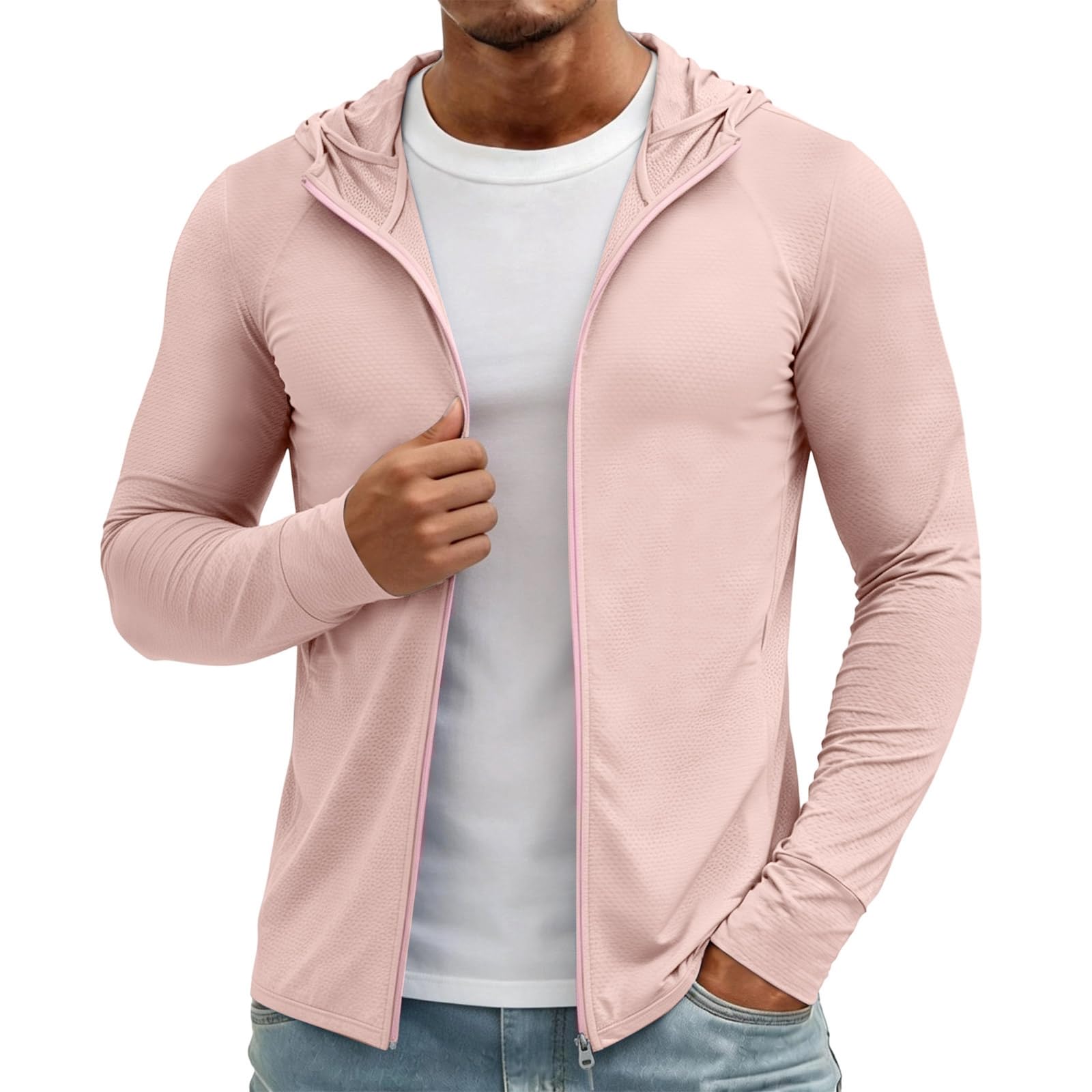 MOKBAY Camiseta Proteccion Solar Hombre UPF 50 Rashguard con Capucha Manga Larga Verano Trekking Deporte Pesca Surf Running Camisetas
