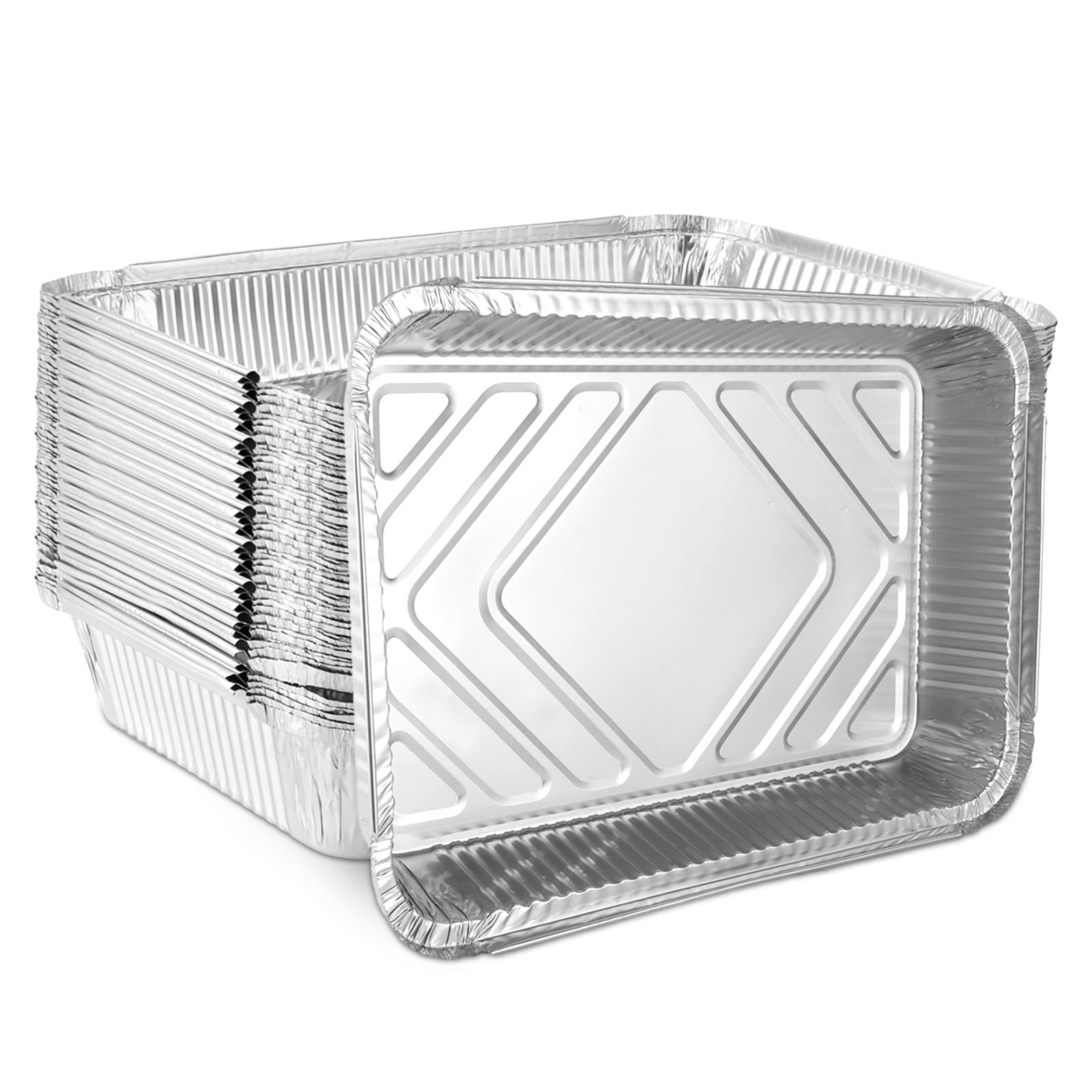Lot de 50 Barquette Aluminium Non Couvercle, 2250ml Barquette Aluminium, 31,5x21,5x5cm Plat Aluminium Jetable, Barquette Congelation pour Cuire, Griller et Conserver Les Aliments