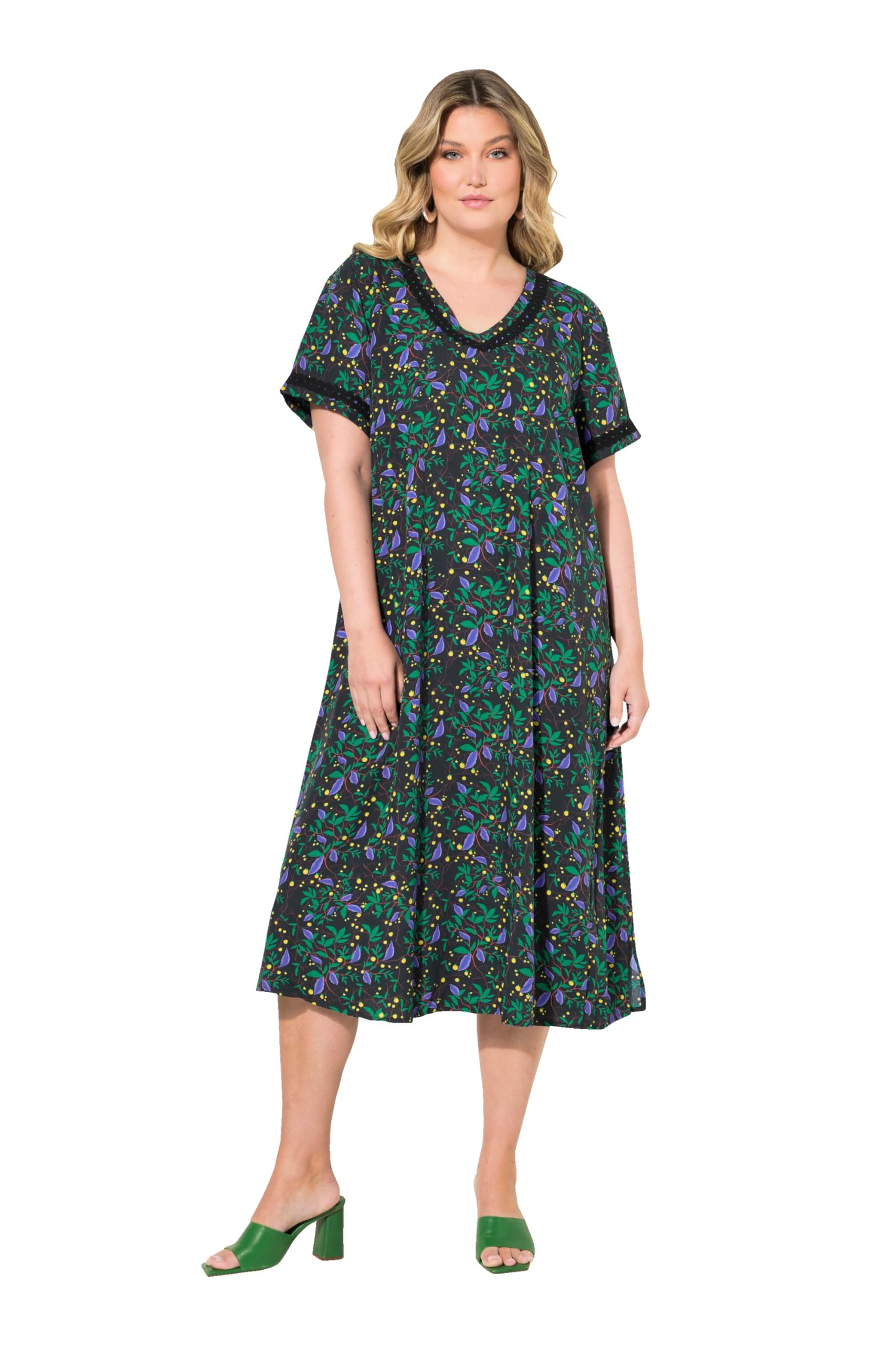 MIAMODA Damen große Größen Übergrößen Plus Size Maxikleid, A-Linie, Blättermuster, Halbarm 833978