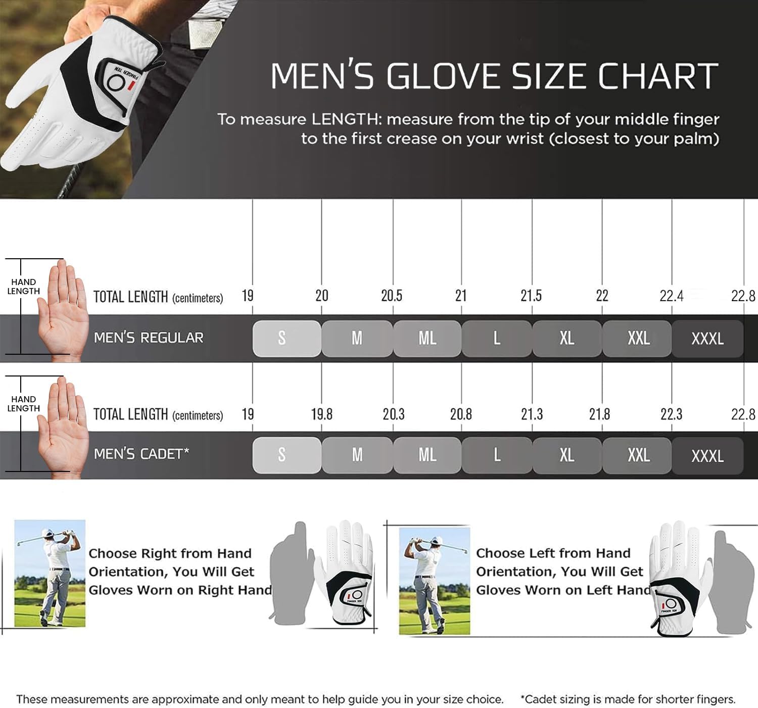 FINGER TEN Golf Gloves Men Value 5 Pack for Left Right Hand, Comfortable Soft & All Weather Grip Mens Golf Glove, Sizes S M ML L XL XXL 3XL