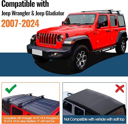Miniatura 6 de Max Loading - Barras transversales de techo resistentes de 200 libras para Jeep Wrangler JK JL Gladiator JT 2007-2024 con cerradura de metal