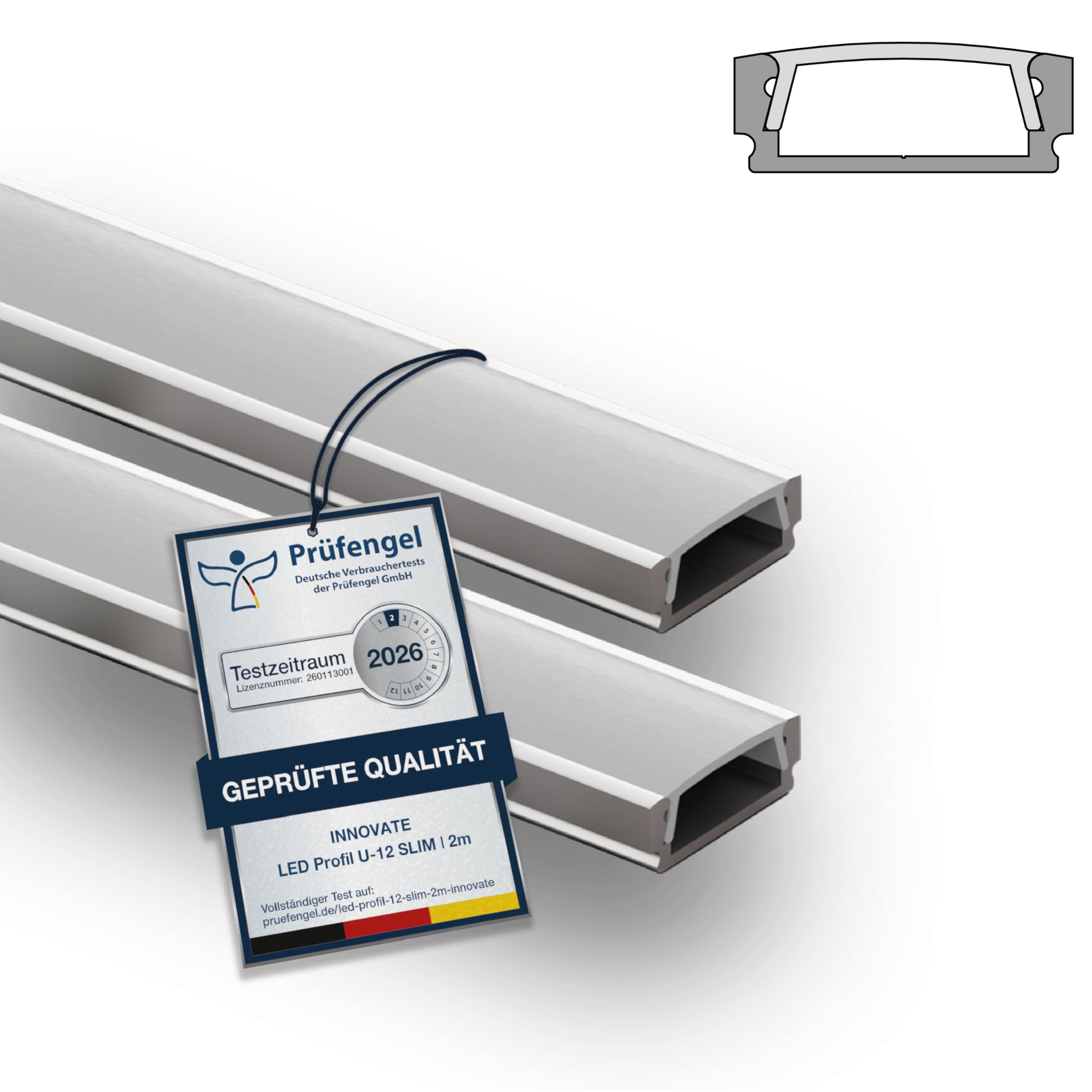 INNOVATE LED Profil 2m Silber 2er Set [Aluprofil inkl. Diffusor Milchig] Kühlkörper LED Streifen 2m Indirekte Beleuchtung Wohnzimmer I Alu U Profil Lichtleiste Indirekte Beleuchtung Decke Küche