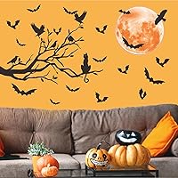 Vista 3 de Halloween Moon Wall Sticker Black Bat Wall Stickers Vinyl Crow Bird Tree Branch Wall Decals Removable Halloween Moon Bat Wall Decals Bats Window