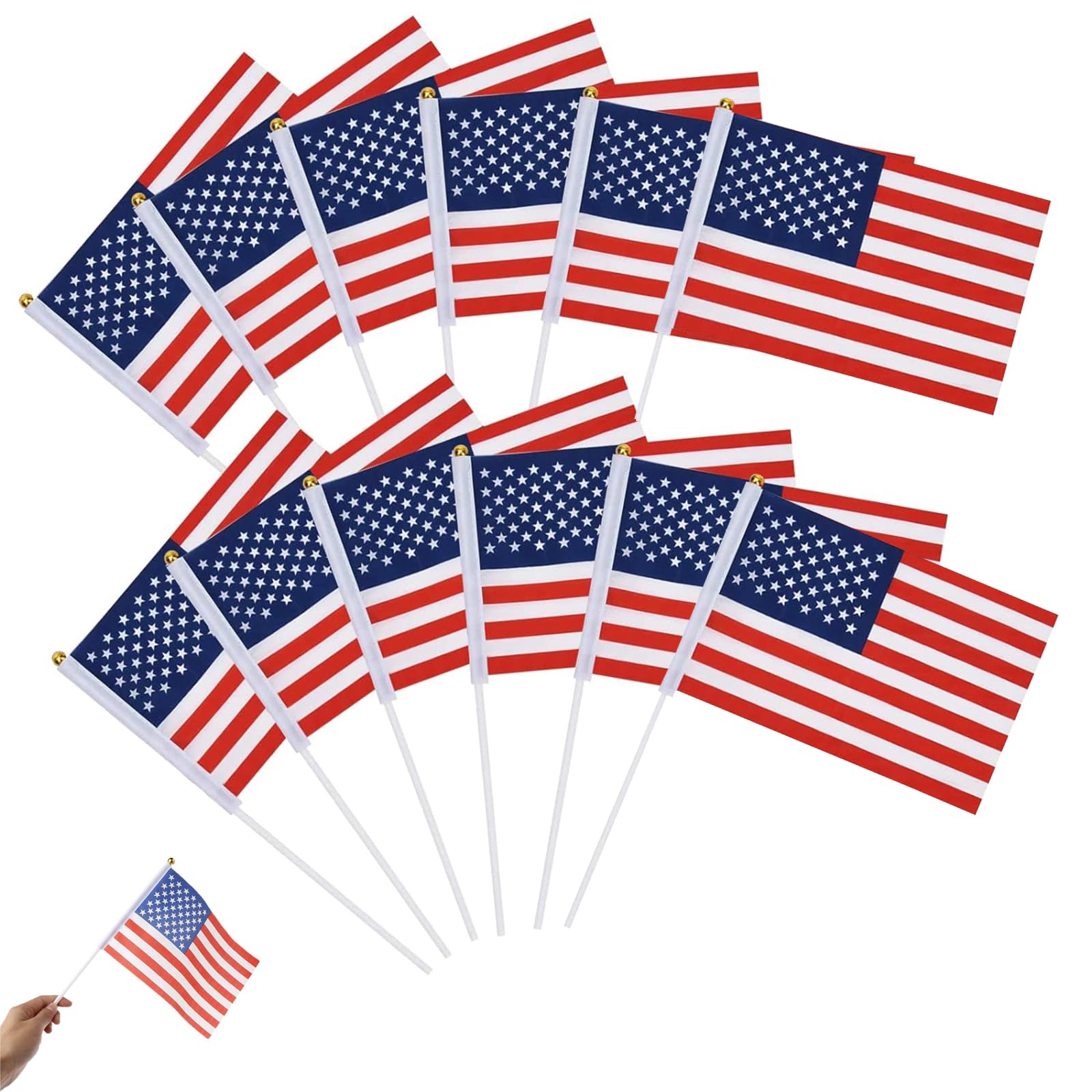 12PC Bandera De Mano Americana,Banderas Miniatura Usa,Banderas De Estados Unidos,Decoración De Banderas Usa,Banderines Patrióticos De Estados Unidos,Para Decoraciones De Fiesta De Copa Mundial,Kiuiom