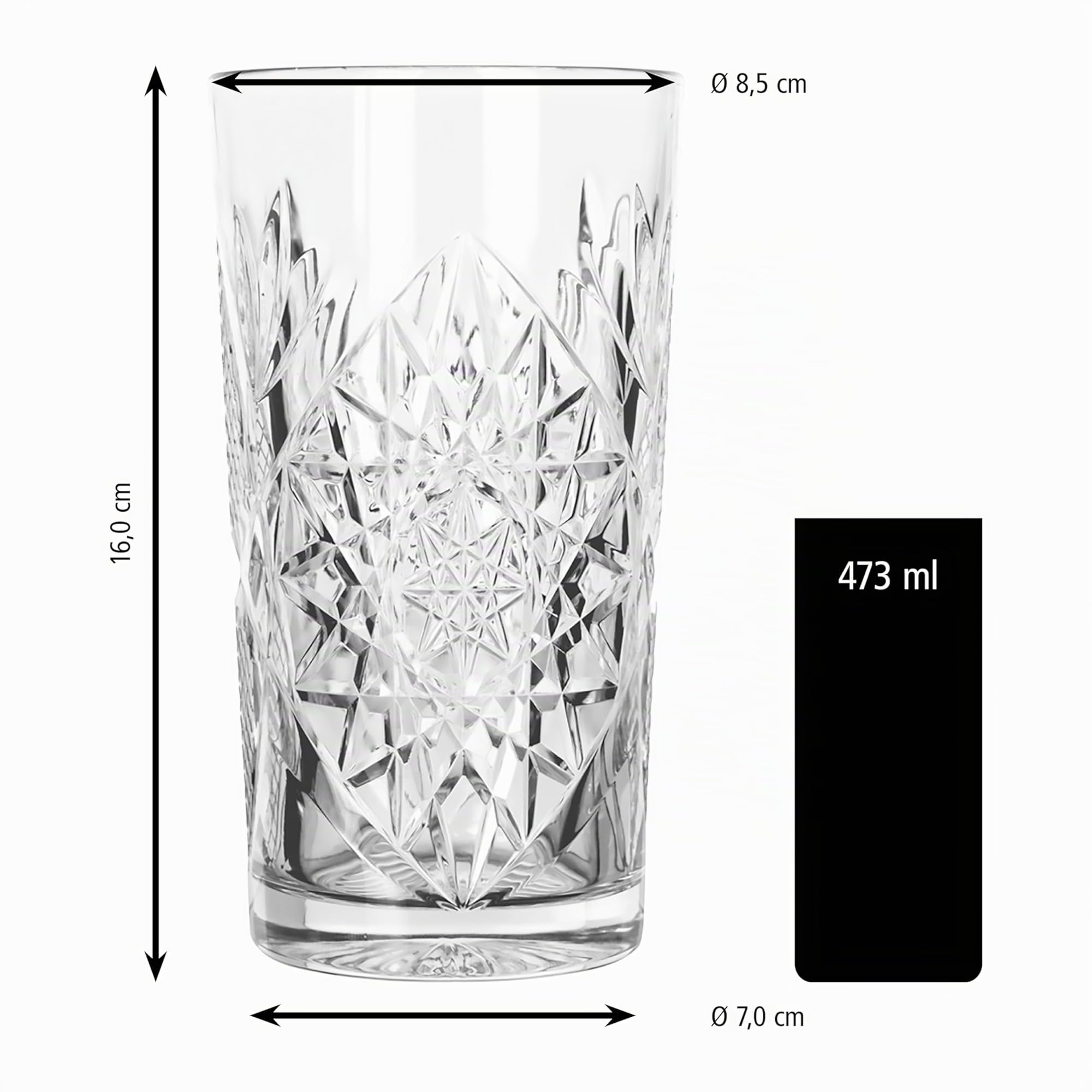 Libbey Juego Vasos de Vidrio, 470 ML, 12 Unidad (Paquete de 1)