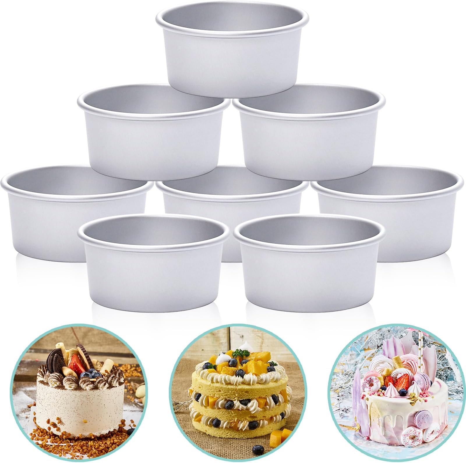 4 Inch Aluminum Round Cake Pan, 8 Pieces Non-stick Mini Cake Baking Pan - Layer Baking Round Cake Pans Set for Home Kitchen DIY Baking Tools Supplies