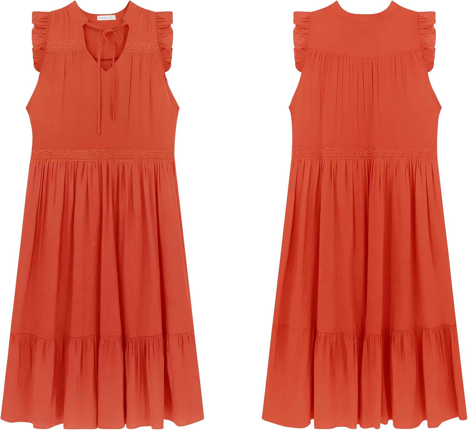 R.Vivimos Womens Summer Cotton Sleeveless Casual Boho V-Neck Ruffles Flowy Midi Dresses - Image 6