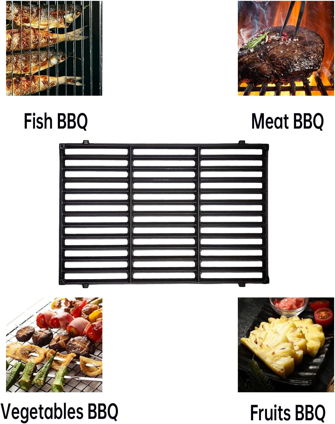 Kalomo 7638 7639 Cast Iron Grill Grates Gas Parts for Weber Spirit 2 E-310, S-310,GS4 Spirit II 300 E-320 S-320, 7636 15GA Flavorizer Bars Porcelain Steel Grids BBQ Grill Replacement Accessories 17”