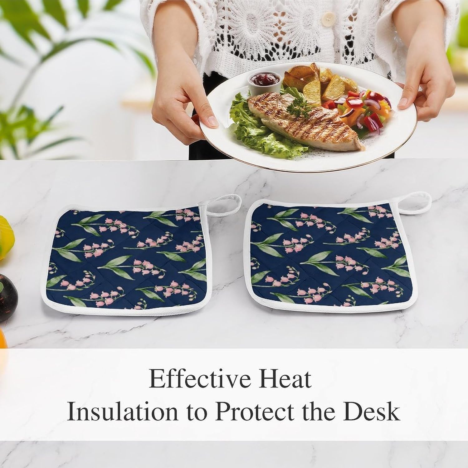 Pink Bluebell Polyester Heat Resistant Pot Pad Non Slip Anti Scald Hot Dish Mat Reusable Table Protector for Kitchen Hot Pot Mat Wear Resistant Heat Proof Table Pad for Countertop Dining Room