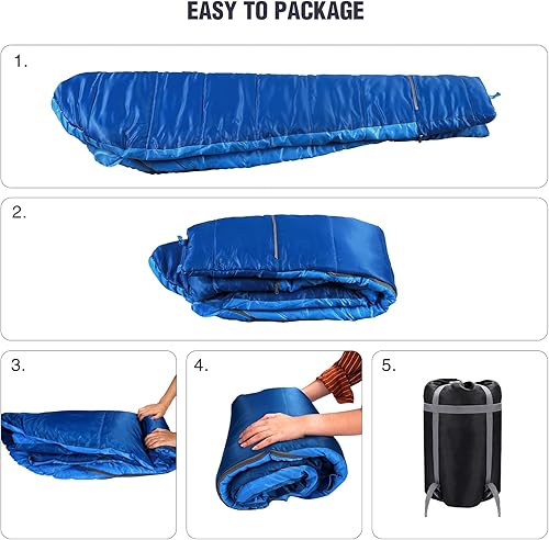 Vista 14 de Redcamp - Saco de dormir para niños, para acampada, 32 a 77 grados, 3 estaciones, clima cálido o frío, para niños, niñas y adolescentes, color azul