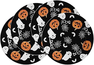 VJF Halloween Ceramic Dinner Plates 10.5 Inch Set of 4 Round Black Spooky Pumpkin Boo Holiday Stackable Porcelain Plates Microwave & Dishwasher Safe for Holiday Party Family Feast Halloween Decor
