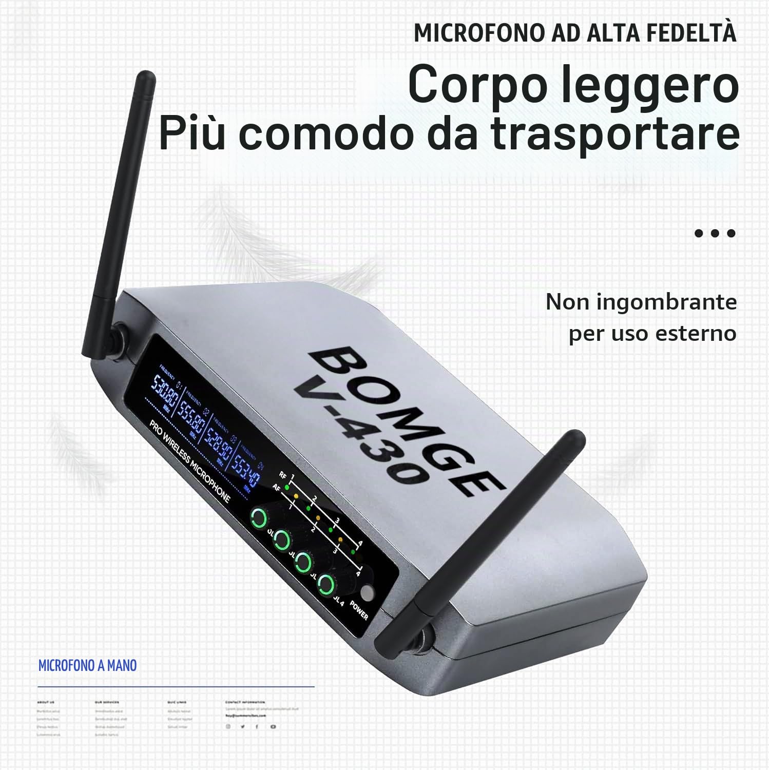 BOMGE Sistema di microfono senza fili, set di microfono wireless Pro a 4 canali con quattro microfoni a mano, frequenza fissa, lungo raggio di 200 piedi, ideale per chiesa, karaoke, eventi