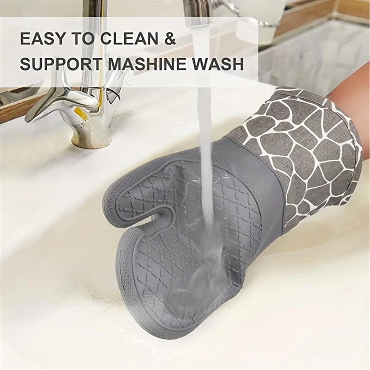 Extra Long Professional Silicone Oven Mitt with Quilted Liner, Heat Pot Holders, Flexible Oven Gloves(6)