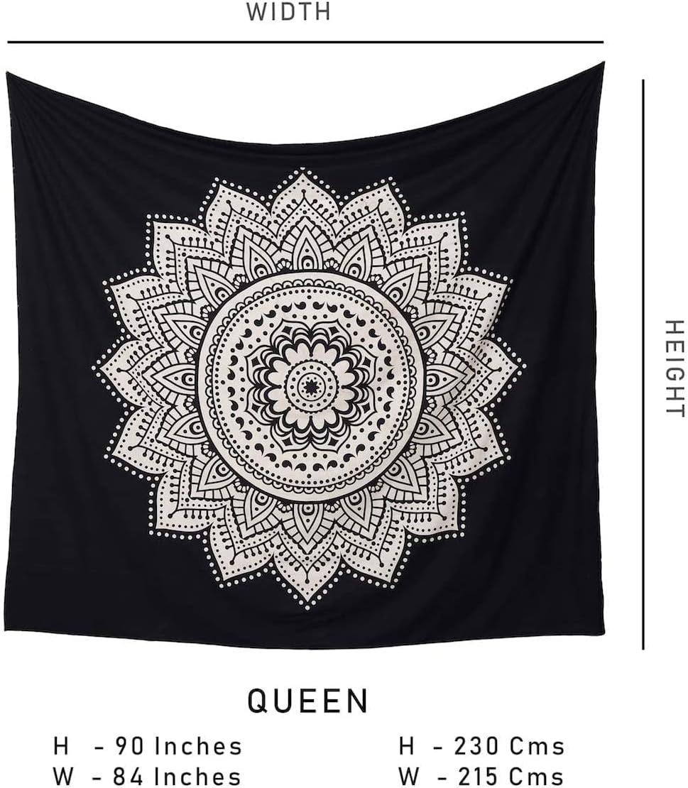 Psychedelic Mandala Tapestry Wall Hanging for Room Decor - Twin (54 X 78 Inches) | Aesthetic Wall Blanket, Ehtnic Bedspread Bohemian Cloth Wall Art | Indian Hippie Wall Blanket - Black & White