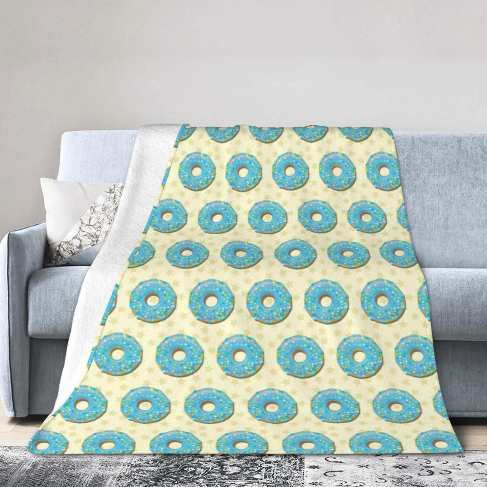 Noble Ren Cartoon Blue Doughnut Ultra-Soft Micro Fleece Blanket Winter Warm Soft Lannel Fleece Throw Blanket For Couch Sofa Bed 80"X60"