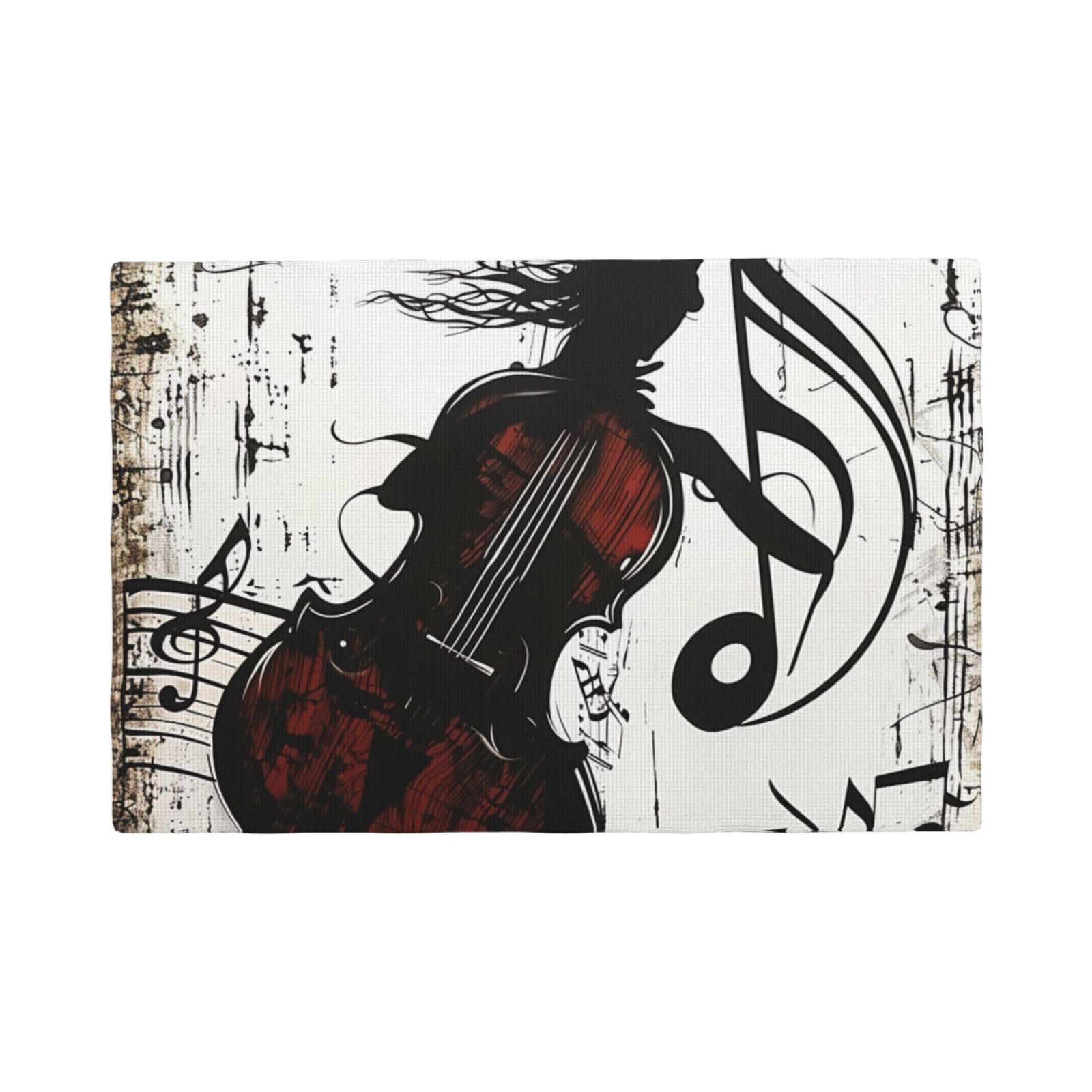 Music Art Print Placemats Set, Heat Resistant Washable Placemat 12x18in Table Mats for Party Kitchen Dining Table Decoration Indoor Outdoor, Six Piece