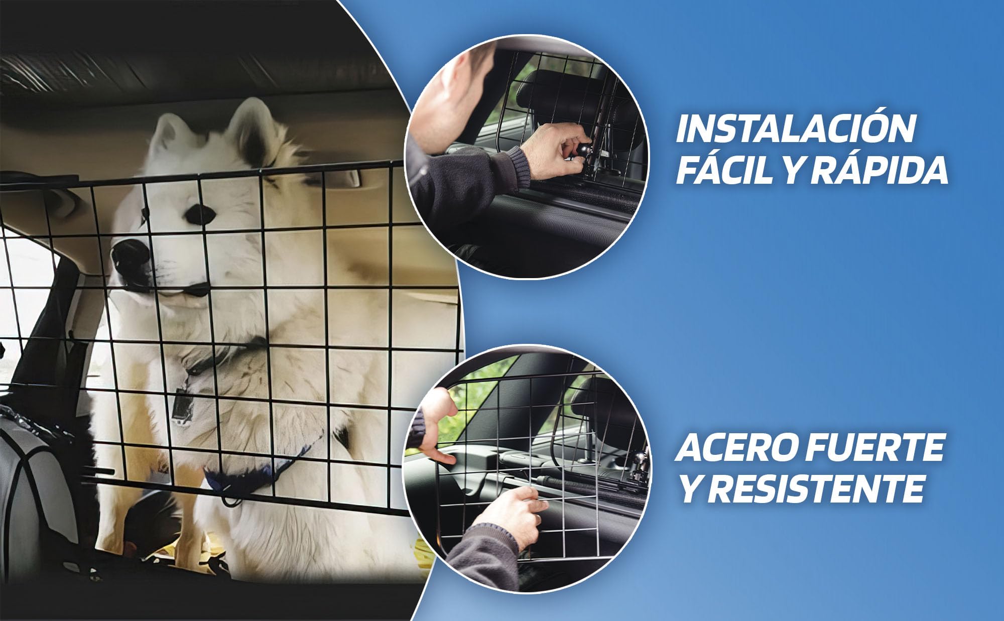 S SUMEX Separador Perro Coche Ajustable 106-145 cm Barrera Metálica para Reposacabezas, Rejilla Seguridad Mascotas Universal, Instalación sin Herramientas