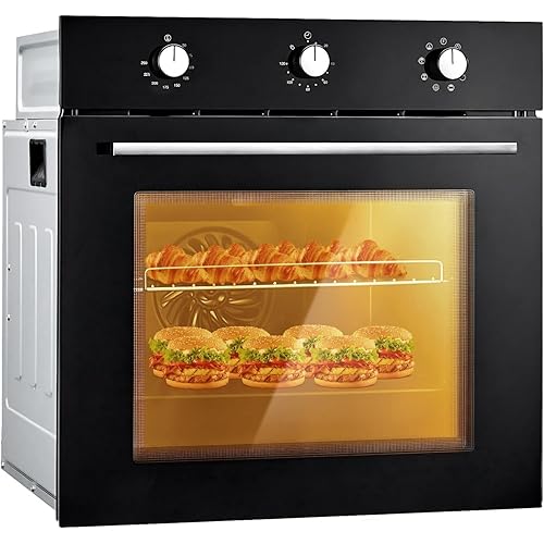 Single Wall Oven 24" Built-in Electric Ovens with 8 Cooking Functions,2.5Cu.f Convection Wall Oven in Stainless Steel,Mechanical Knobs Control, Timer