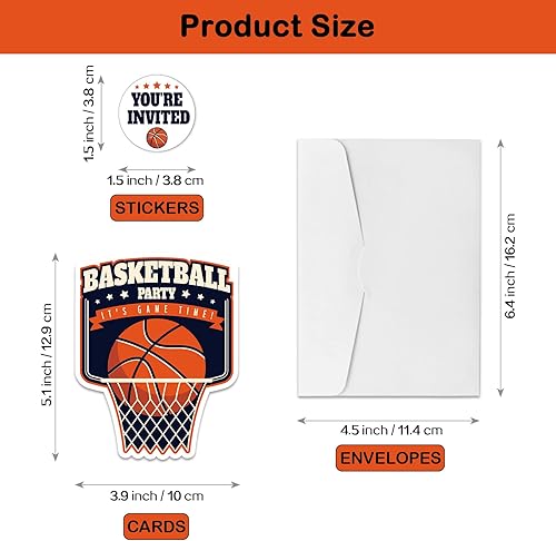 Miniatura 3 de REWIDPARTY Invitaciones de fiesta de baloncesto con sobres y calcomanías (juego de 15) en forma de fiesta de cumpleaños de baloncesto, invitaciones