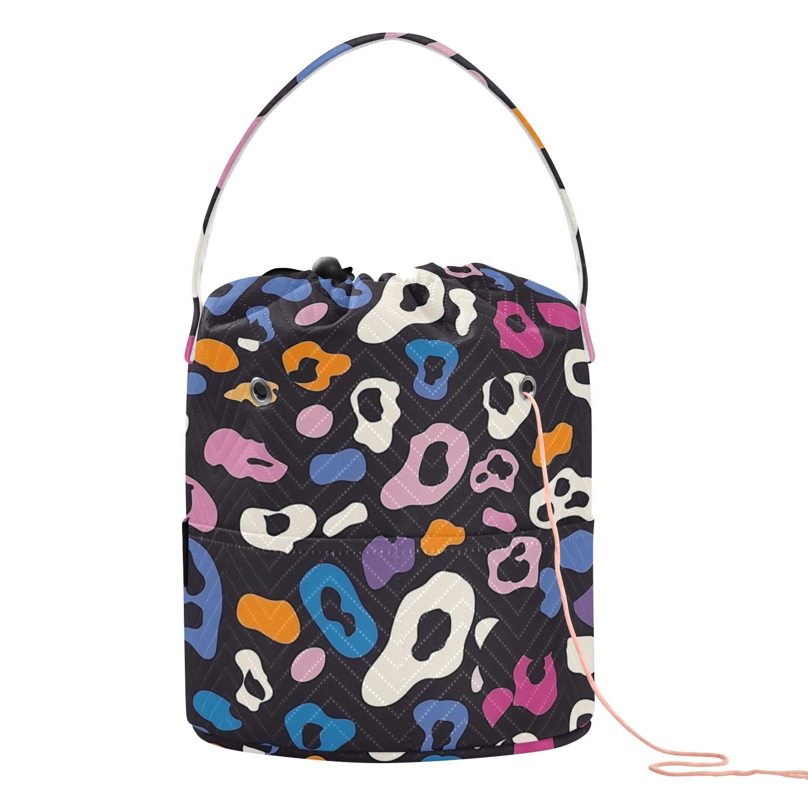 Cheetah Colorful Crochet Bag Crochet Supplies Organizer with Holes Travel Bag for Knitting Needles Knitting Accessory