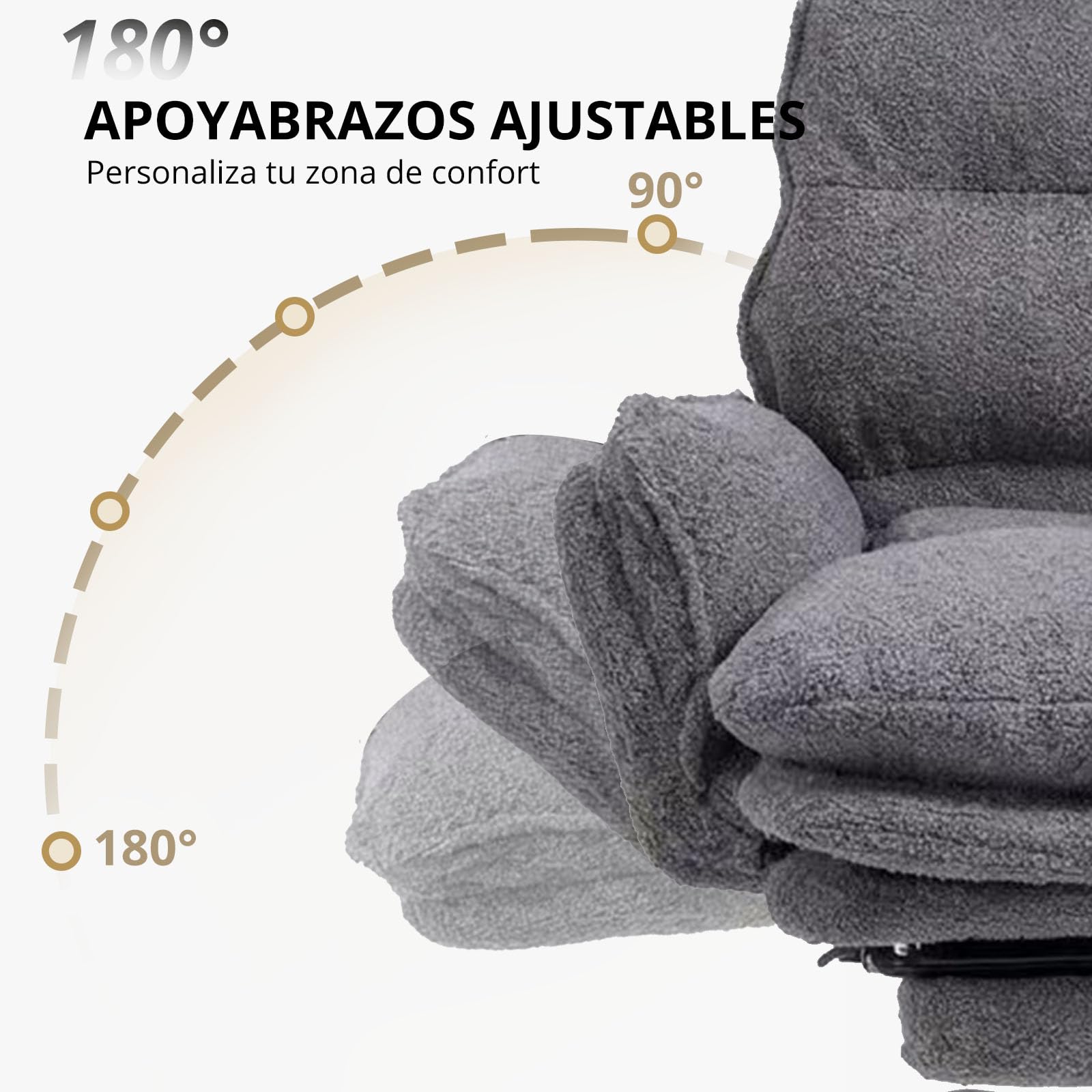 Silla Oficina con Respaldo Alto, Silla Escritorio para Trabajar Largas Horas, Tela de Peluche, Silla Oficina Ergonomica con Reposabrazos Abatibles, Ejecutiva Silla Gaming con Reposapies, Gris