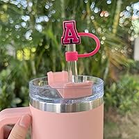 Vista 5 de Velaco 4 PCS Initial Letter Charm Accessories and Straw Cover Pack- Chains with Initial Letter for Stanley 20 30 40 oz Tumbler with Handle