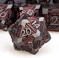 Vista 8 de 7 piezas de dados de metal DND con caja, dados RPG negros y azules D y D para usar con juegos de mesa D&D, juego de rol, juego de dados poliédricos