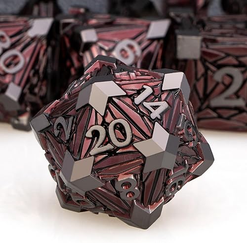 Juego de 7 dados de metal para DND con caja, dados D20 D12 D10 D8 D8 D6 D4 de color rojo para juegos de mesa D&D