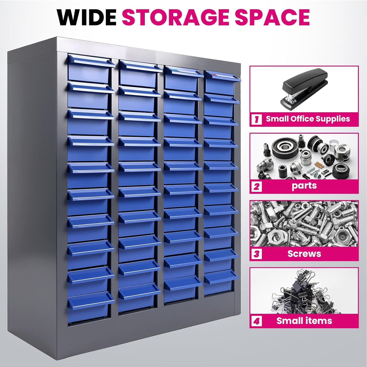 Heavy-Duty Parts Cabinet with 40 Drawers, Bolt and Nut Tool Storage System for Industrial and Home Workshop Use