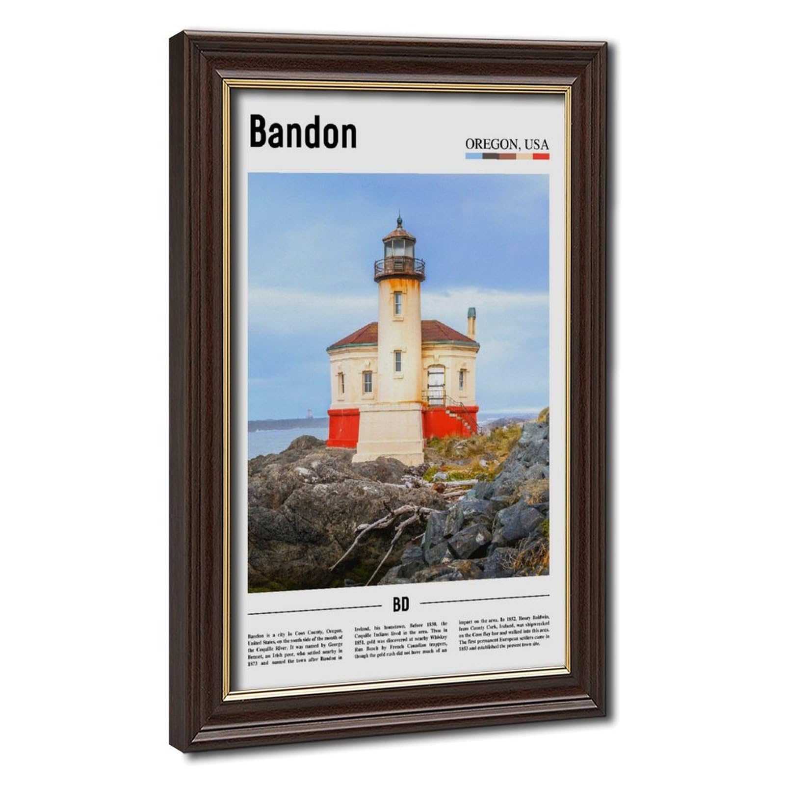 Wcyb Mokume Gane Frame Bandon Oregon Lighthouse The United States Of America Scenery Travel Prints Posters Canvas Deco Paintings Wall Art For Office Living Room Hangable Fra