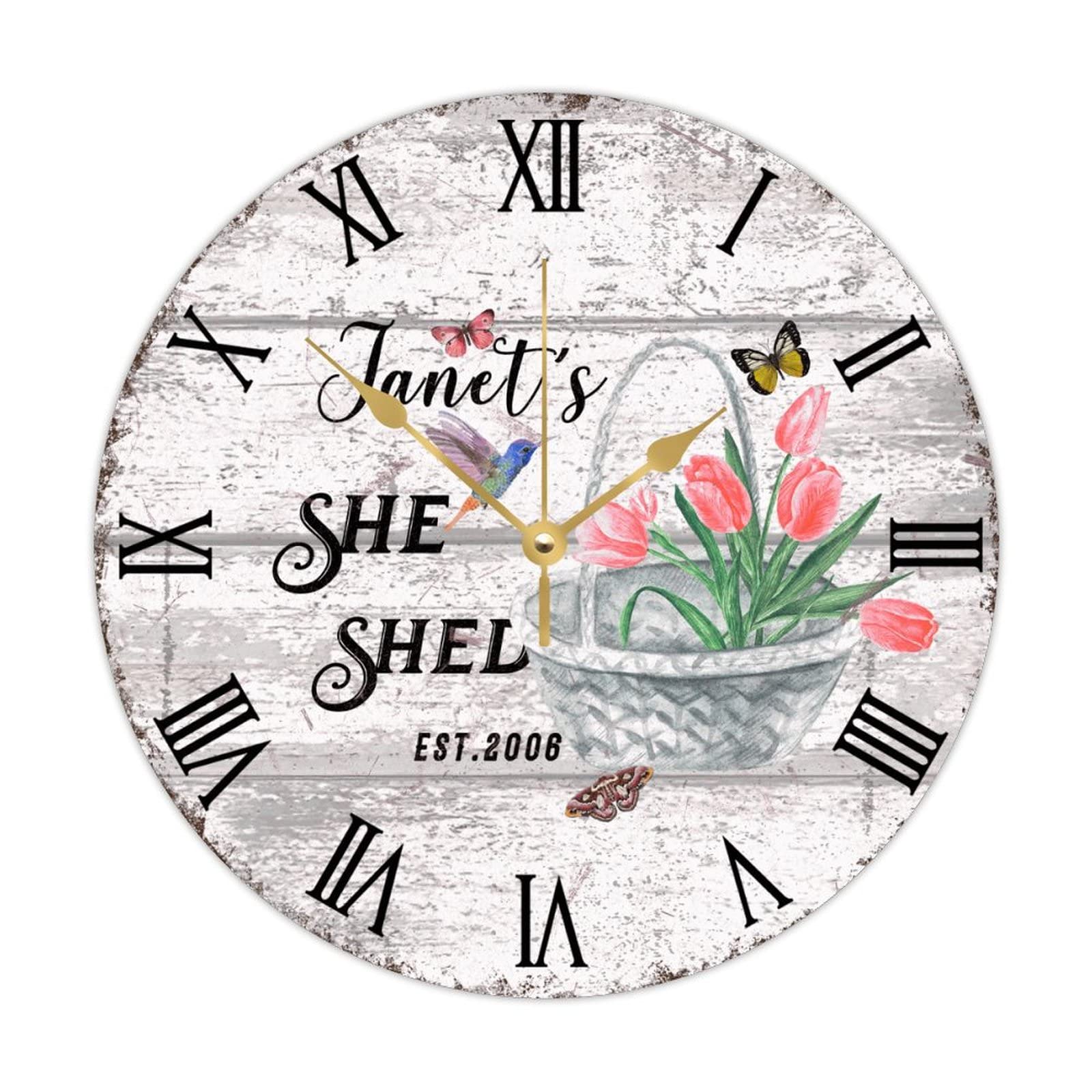 Horloge murale à quartz fleurie pour cuisine et salon rétro
