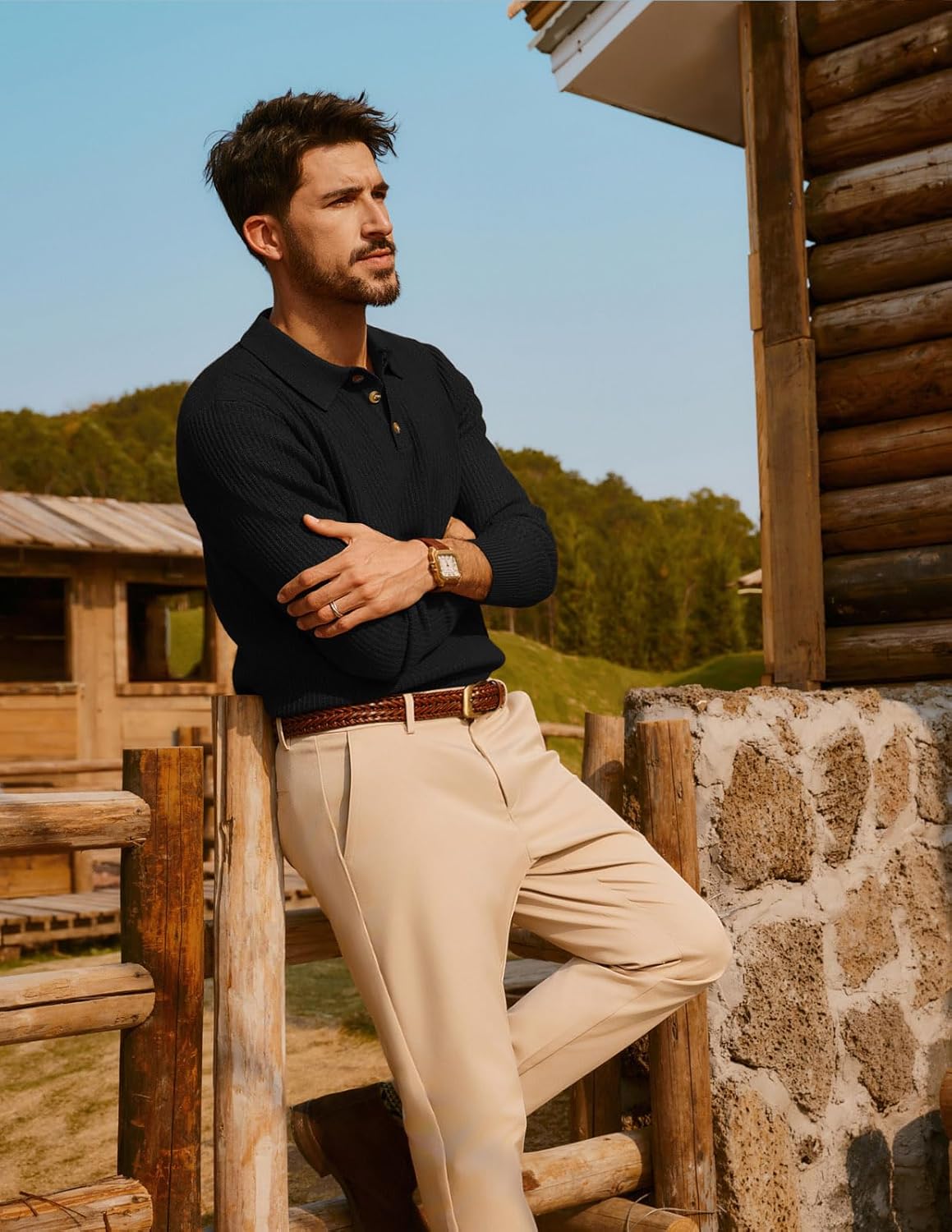 PJ PAUL JONES Mens Sweater Cable Knit Polo Collar Sweaters for Fall Winter - Image 5