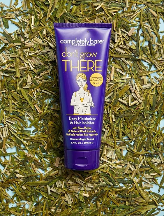 Completely Bare don't grow THERE | Body Moisturizer & Hair Inhibitor | Shea Butter | Hair Minimizers | Lemongrass & Green Tea Scent | 6.7 FL OZ