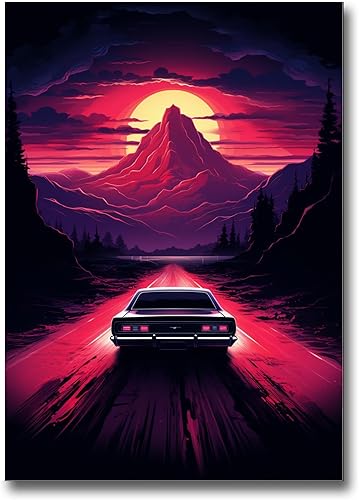 Unique Synthwave Style Retro Art, 80s style art, framed poster print, guest room art, cool living room art, Framed Art Decor, poster Prints