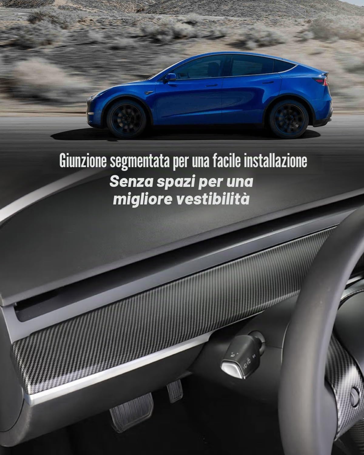 Copertura per cruscotto e rivestimento interno della portiera anteriore compatibile con Tesla modello 3/y (Mattes Karbonfasermuster)
