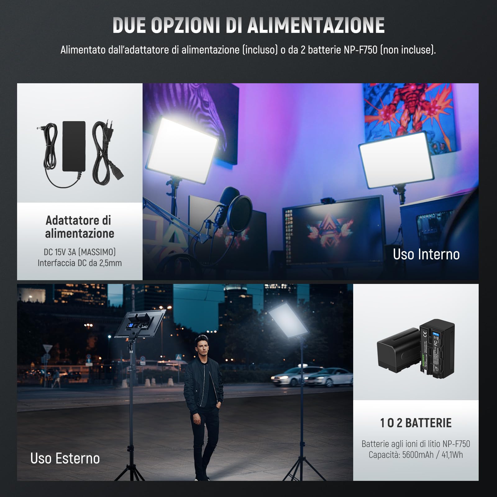 NEEWER Kit Illuminazione Fotografia di 18" Pannello Luce Video LED + Stativo Telecomando Panno Pulizia, 2pz Key Light 45W Dimmerabile Bicolore da Studio 3200K-5600K CRI97+ 4800Lx per Streaming Riprese
