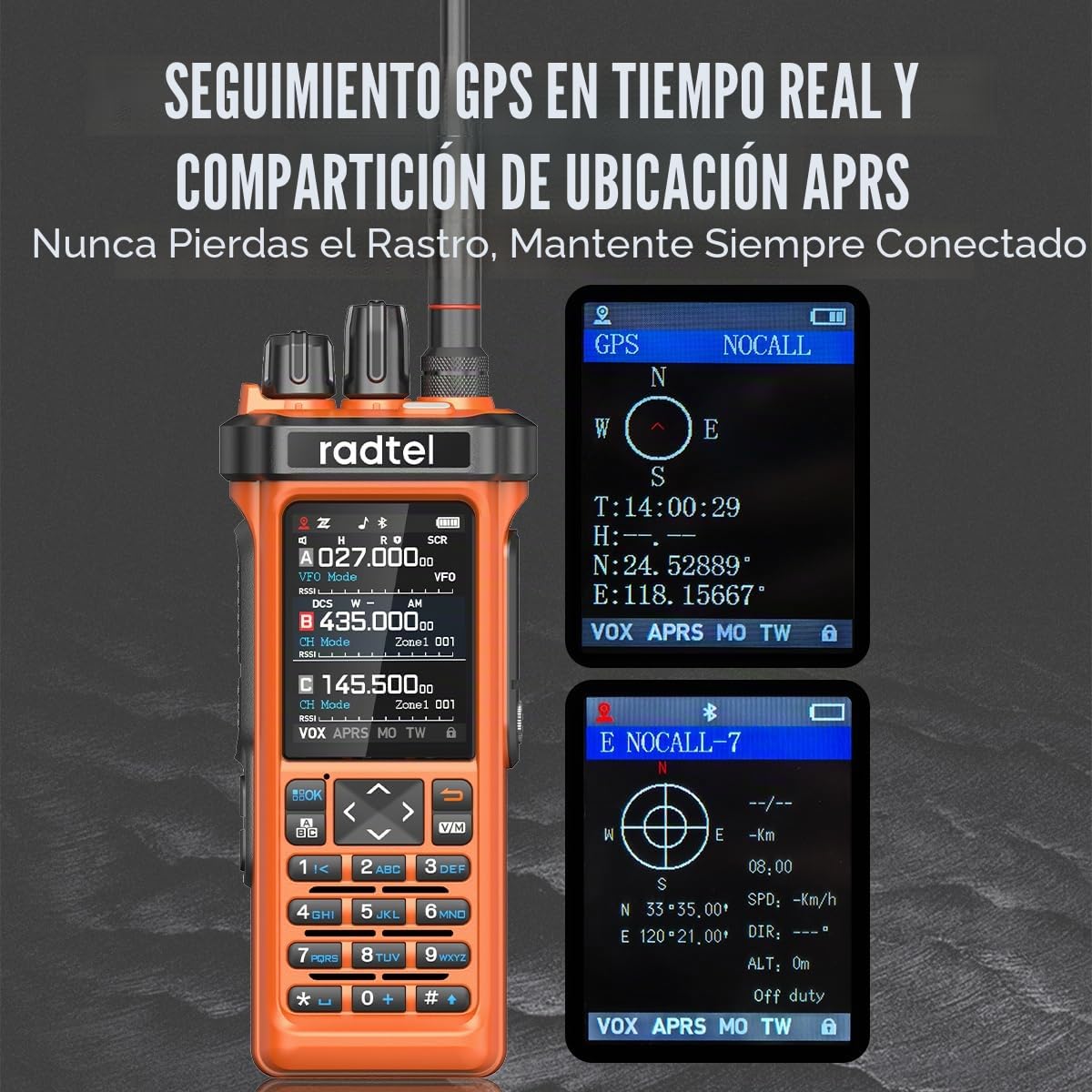 Radioaficionado Radtel RT-950 Pro GPS/APRS, walkie-Talkie portátil de Largo Alcance de 10 W, programación por aplicación Bluetooth, Color Naranja (con Cable de programación)
