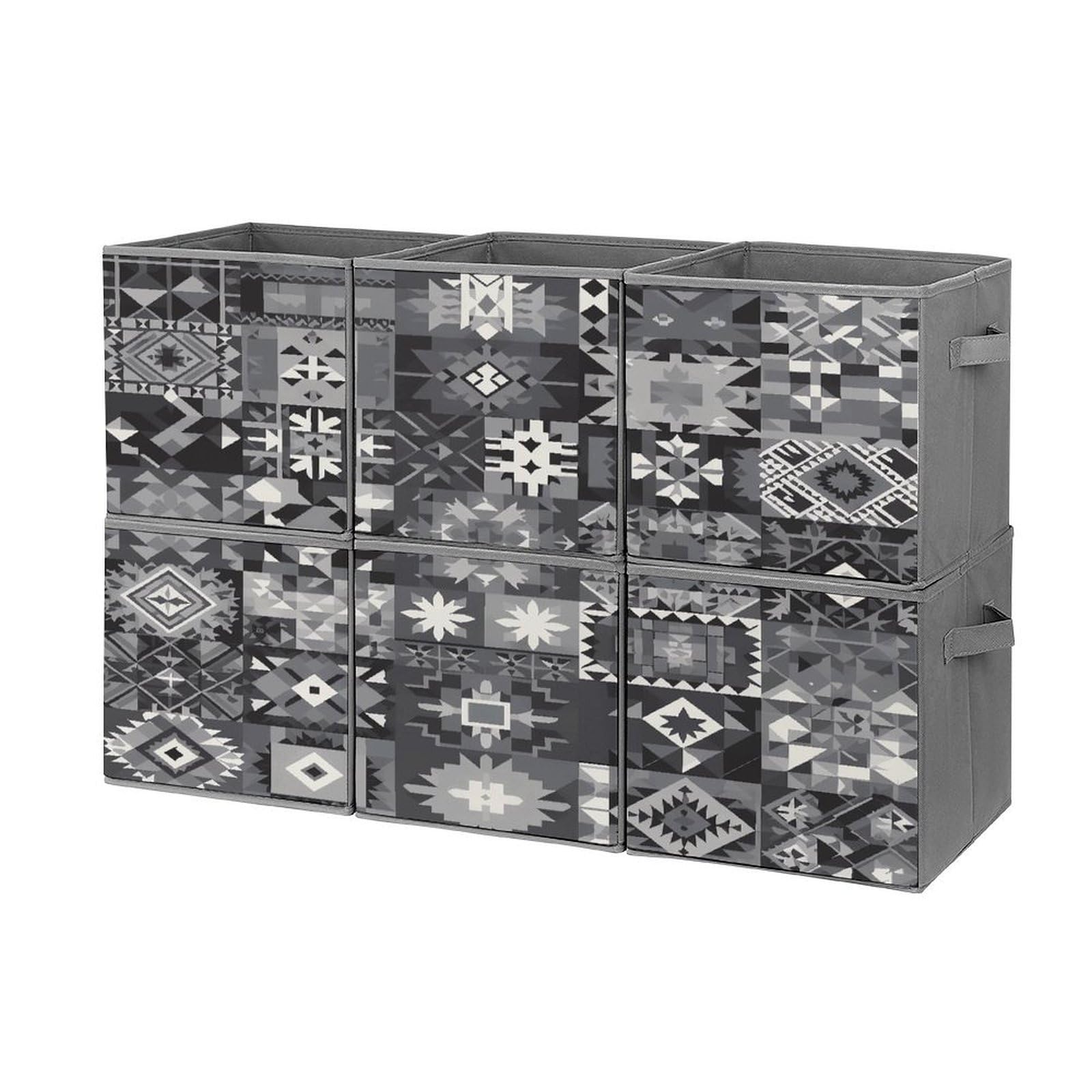 Fekiloot Style Gray Pattern Background Storage Bin For Foldable And Handles,Closet Organizer Of 6-Pack Stackable,Storage Box For Living,Room, Office,Bedroom,Closet