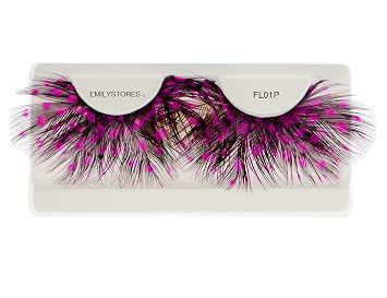 EMILYSTORES Pink Dots Faux-Feather False Eyelashes Halloween Colorful Eye lashes Extension For Beetlejuice Costume Cosplay Show Looking Masquerade Party Eyelashes 1 Pair