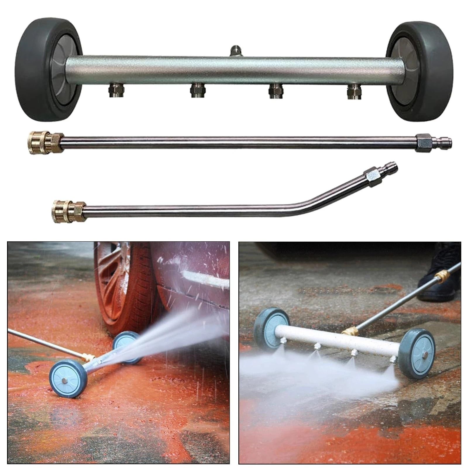 Limpiador De Chasis 15" For Hidrolimpiadora, 5000 PSI, 4 Boquillas | Limpiador De Chasis Y Escoba De Agua Doble Función, 5000 PSI, 4 Boquillas 65° Acero Inox, Conexión Rápida 1/4"