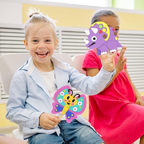 Miniatura 7 de VKPI Haz 6 marionetas de palillos para niños, manualidades de espuma, juguetes de tiempo de cuentos para niños mayores de 4 años, dinosaurios,