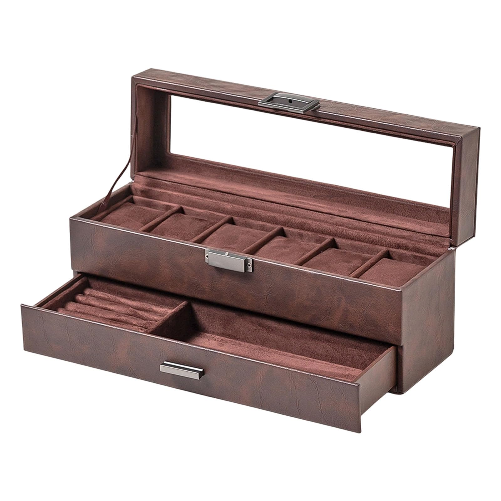 Msioytog Brown Space Saving 6 Piece Watch Storage Solution Featuring Sturdy Construction And Premium Pu Exterior Travel Watch Holder Travel Holder