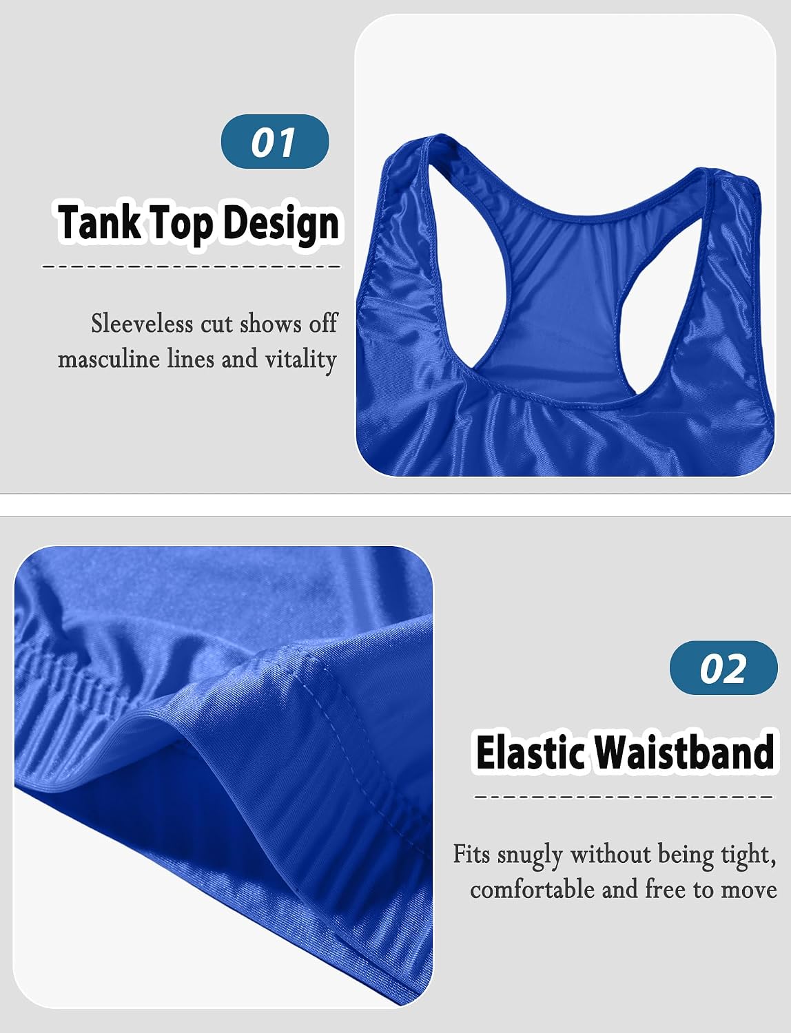 FEOYA Men's Oil Shiny Crop Tank Top and Boxer Shorts Set 2 Piece Metallic Club Rave Outfits
